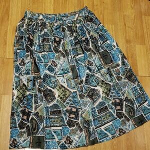 Vintage button front printed full skirt sz M